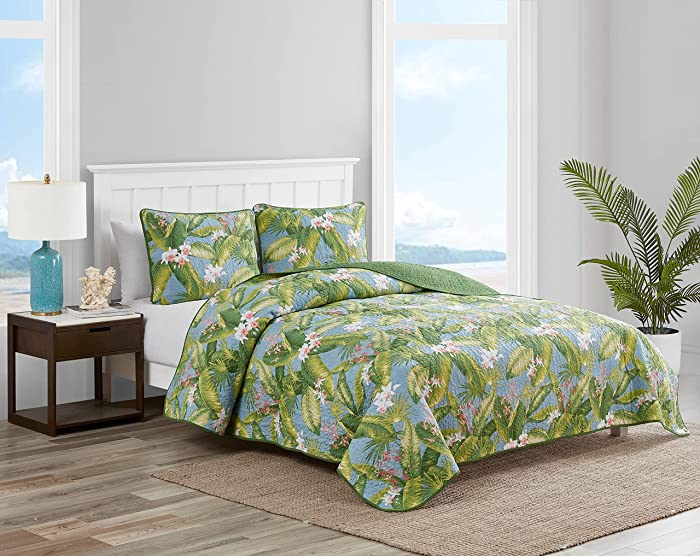 Tommy Bahama | Aregada Dock Collection | Quilt Set-100% Cotton, Reversible, Lightweight & Breathable Bedding with Matching Shams, Pre-Washed for Added Softness, Queen, Sky