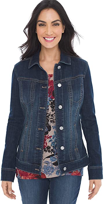 Chico's Women's Classic Cut Button Front Stretch Lightweight Collared Denim Jacket