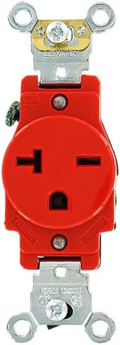 Leviton 5461-R 20 Amp, 250 Volt, Industrial Heavy Duty Grade, Single Receptacle, Straight Blade, Self Grounding, Red