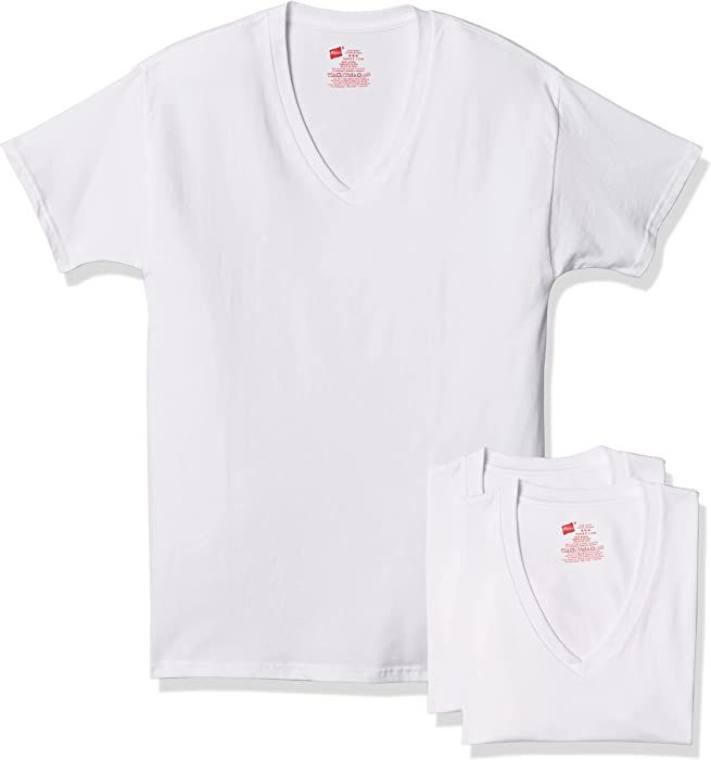 Hanes Men's Tagless Stretch White V-Neck Undershirts, 3 Pack