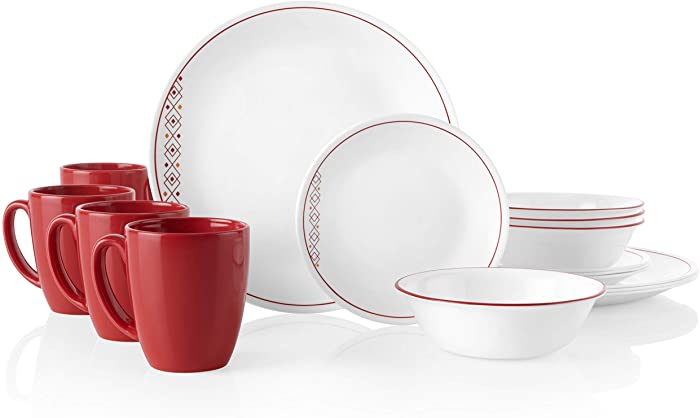 Corelle 16-Piece Dinnerware Set Service for 4, Chip Resistant, Glass, Fusion Chilli, Vitrelle