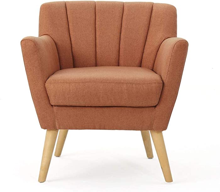 Christopher Knight Home Merel Mid-Century Modern Fabric Club Chair, Orange / Natural