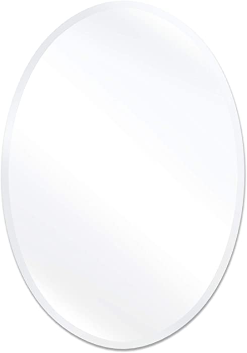 USHOWER 20 x 28 Inch Frameless Oval Mirror, Modern Bathroom Wall Mirror, 1" Beveled Edge