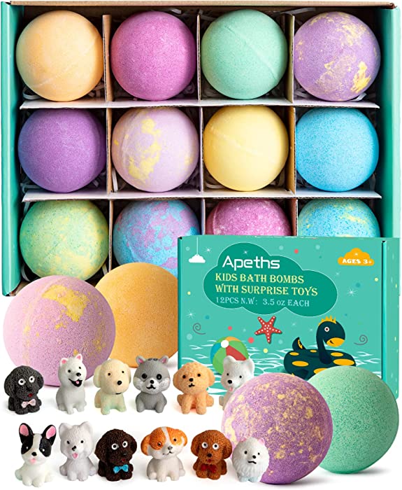 Bath Bombs for Kids with Surprise Toys Inside,Set of 12 Bath Bomb Gift Set, Kids Safe Handmade Fizzy Balls Kit, Organic Bubble Bath Bomb, Great Gift for Christmas, Easter, Birthday