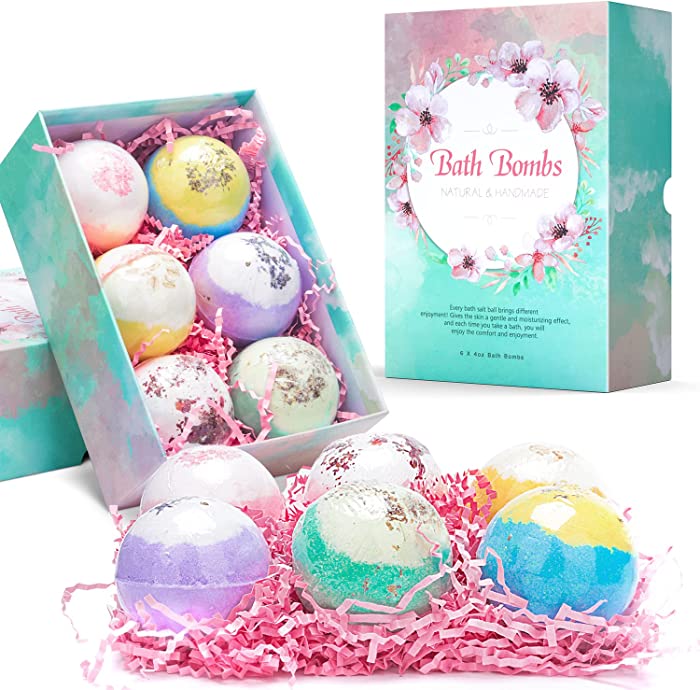 Bath Bombs, 6 Pcs Bath Bombs Gift Set Extra Large Handmade Bubble Organic Fizzy Bath Bombs for Women Kids Girls Men,Ideal Gifts for Christmas,Birthday,Valentine's Day Mothers Day Gifts(6 Pack)