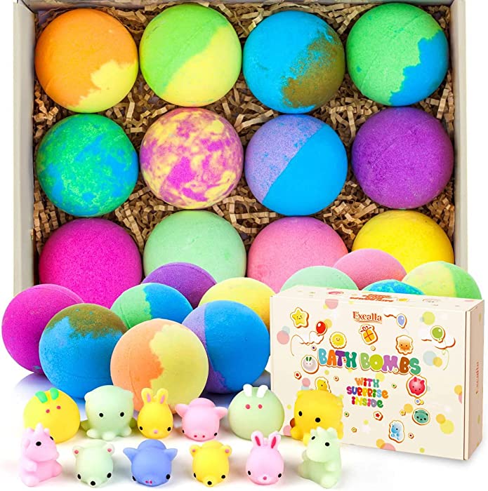 Bath Bombs for Kids with Toys Inside for Girls Boys - Surprise Bubble Bath Fizzies Vegan Essential Oil Spa Bath Fizz Balls Kit Dry Skin Moisturize, Handmade 12 Set (Package May Vary)
