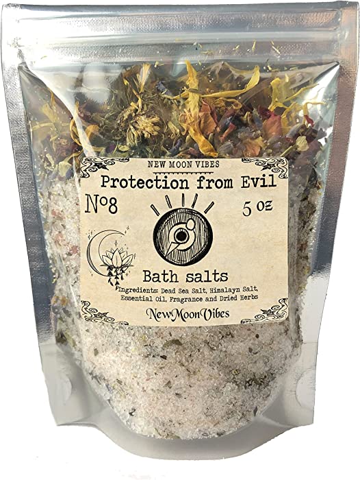 Protection from Evil Essential Oils Herbal Spell Ritual Bath Salts with Real Herbs Botanicals Infused Protect from Jealousy Gossip Forces Calming Create Peaceful Positive Space