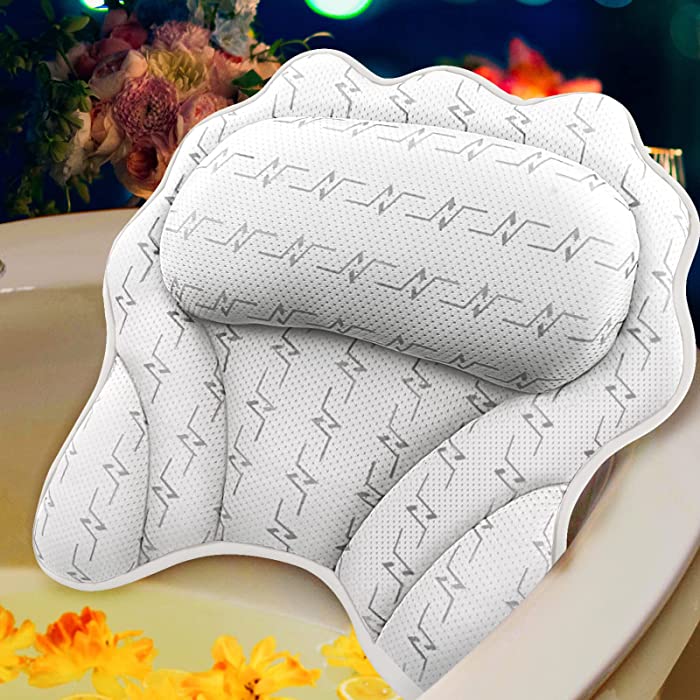 Bath Pillow for Tub, Bathtub Spa Hot Tub Pillow with 4D Air Mesh and 6 Non-Slip Suction Cups, Shower Headrest Pillow with Ergonomic Neck Shoulder Back Support for Jacuzzi All Bathtub