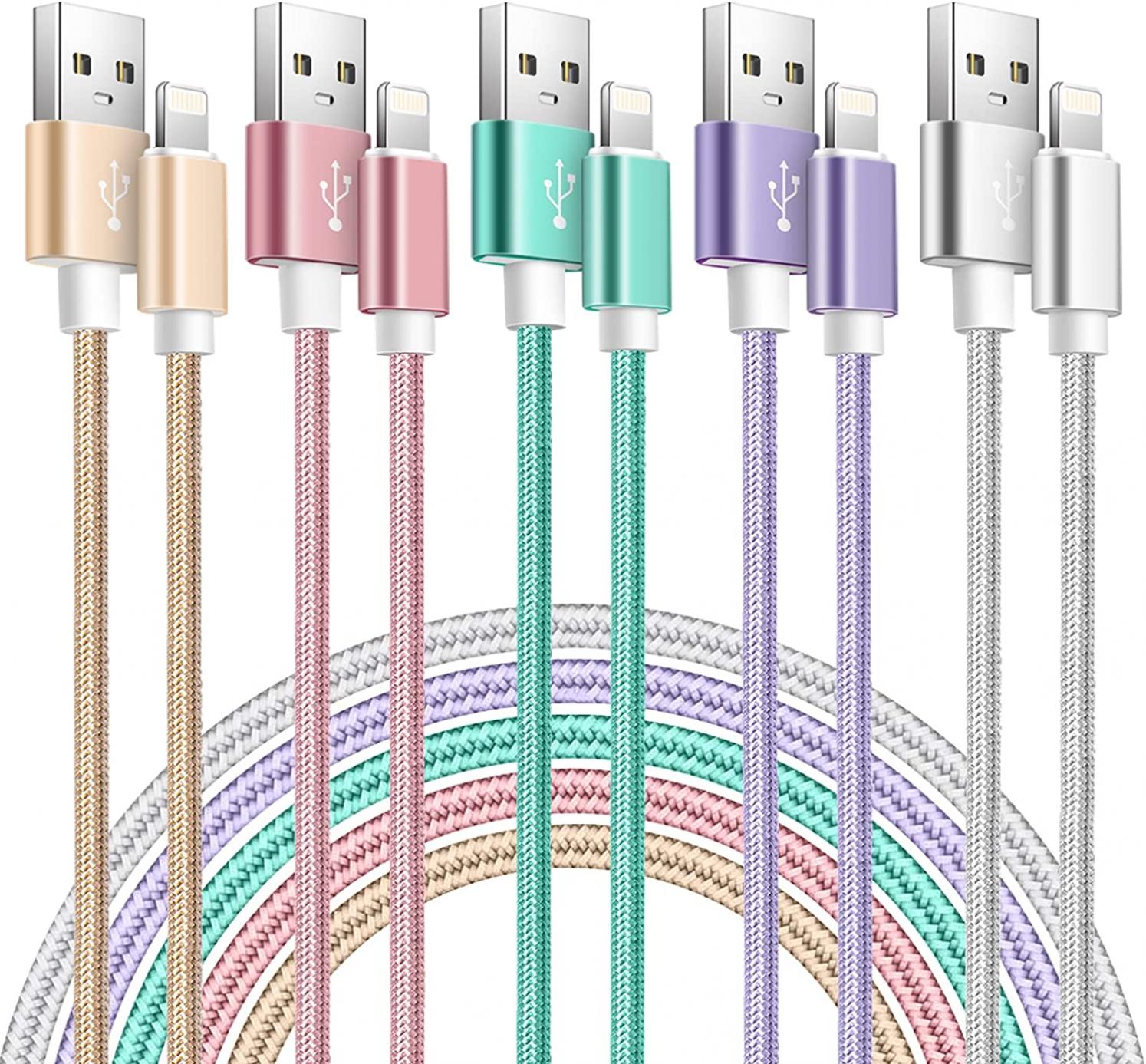 [Apple MFi Certified] iPhone Charger - 5Pack 3/3/6/6/10 FT iPhone Fast Charging Cord iPhone Lightning Cable Nylon Braided Long USB Cord Compatible with iPhone 13 Pro/13/12/11/XS MAX/XR/8/7/6s/iPad