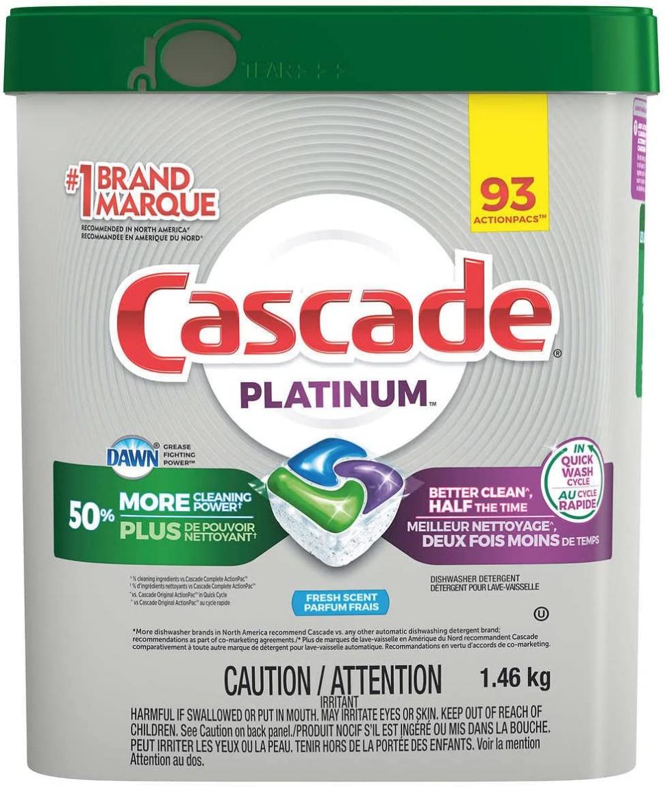 Cascade Platinum ActionPacs Dishwasher Detergent with Dawn, Fresh Scent - 93 Count