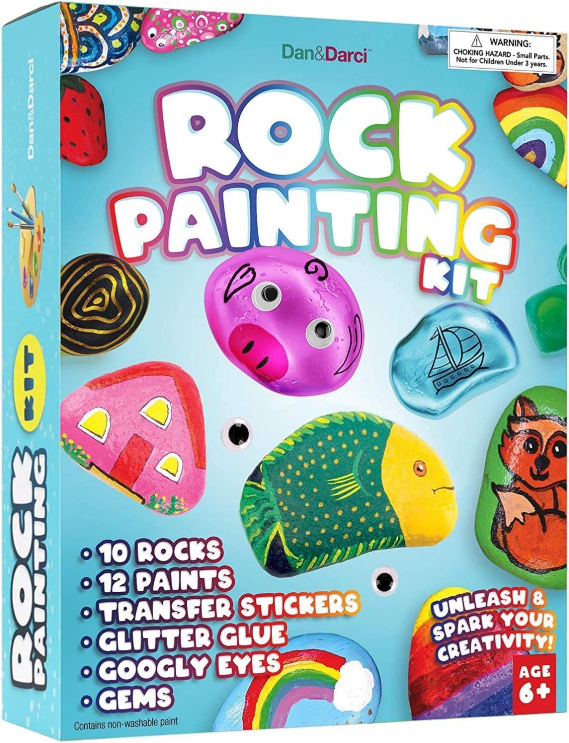 Dan&Darci Rock Painting Kit for Kids - Arts and Crafts for Girls & Boys Ages 6-12 - Craft Kits Art Set - Supplies for Painting Rocks - Best Tween Paint Gift, Ideas for Kids Activities Age 6 7 8 9 10