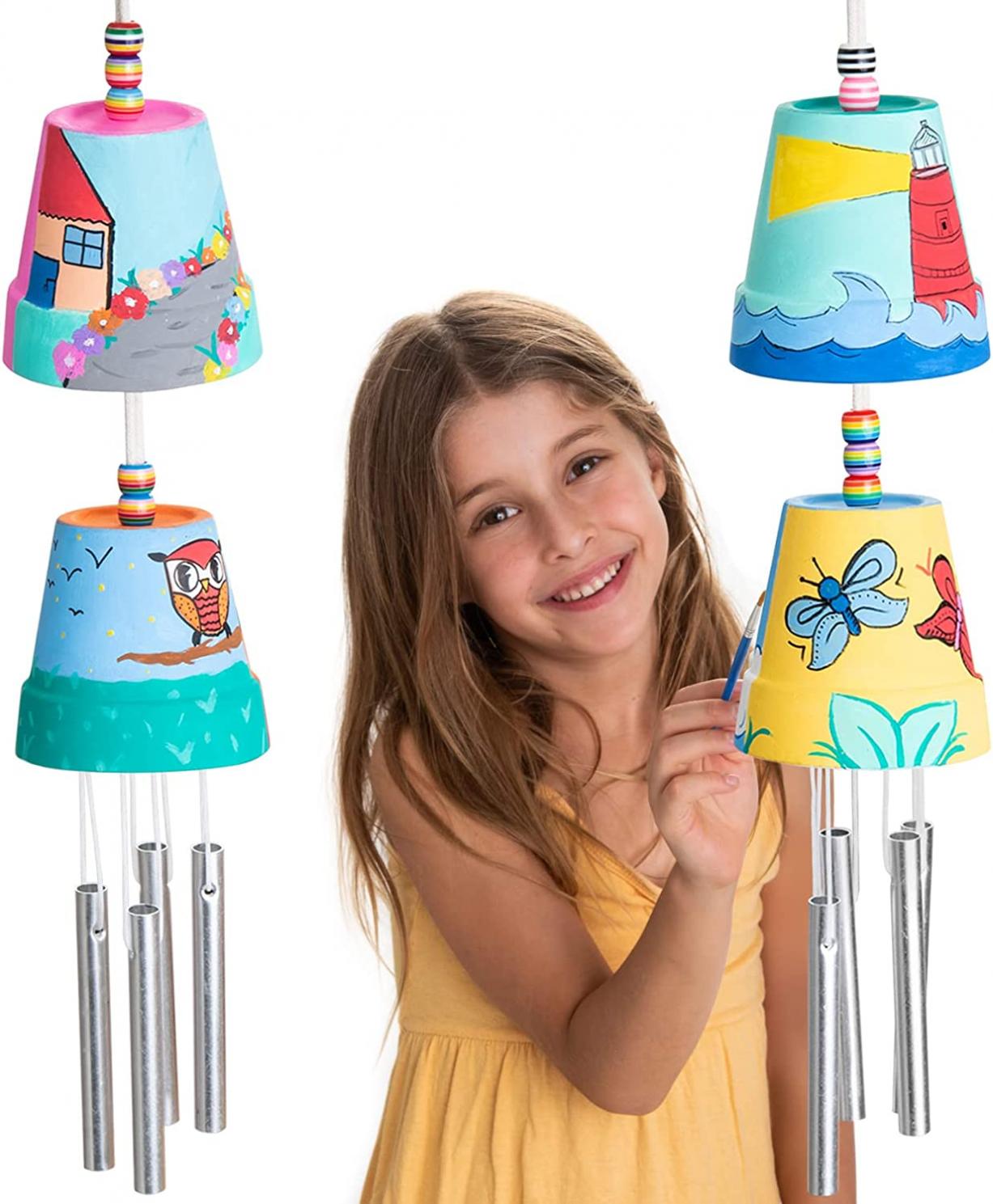 ROMI'S WAY 2-Pack Make Your Own Wind Chime Kit - Larger Bells, Stencils and Beads, Arts and Crafts for Kids Ages 8-12, 4-8 - DIY Craft Kit for Girls & Boys - Unique Art Gifts for Christmas, Birthday