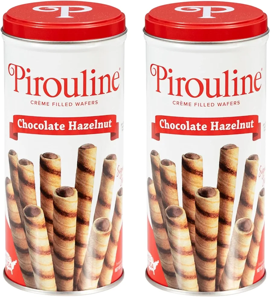 Pirouline Rolled Wafers – Chocolate Hazelnut – Rolled Wafer Sticks, Crème Filled Wafers, Rolled Cookies for Coffee, Tea, Ice Cream, Snacks, Parties, Gifts, and More – 3.25oz Tin 2pk