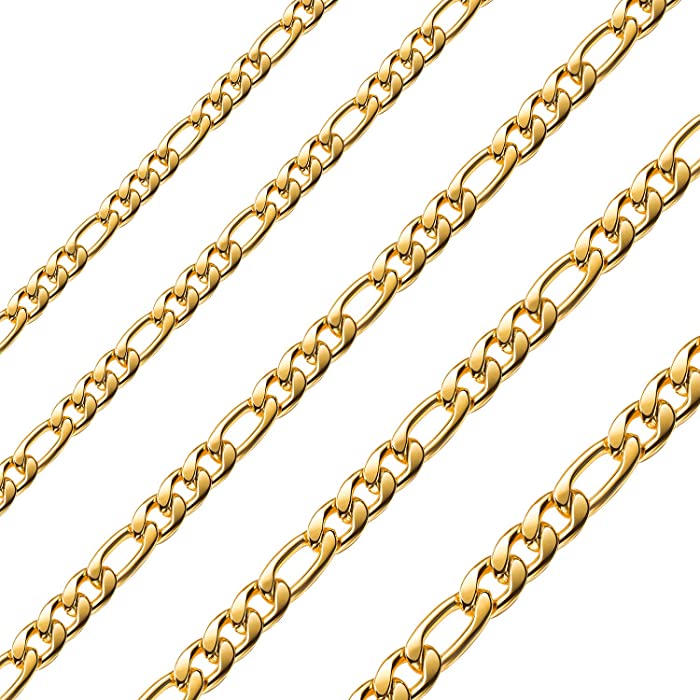 Estendly 18k Gold Plated 16-30 Inches Figaro Chain Necklace 4-8.5MM Stainless Steel Figaro Link Chain for Men Women