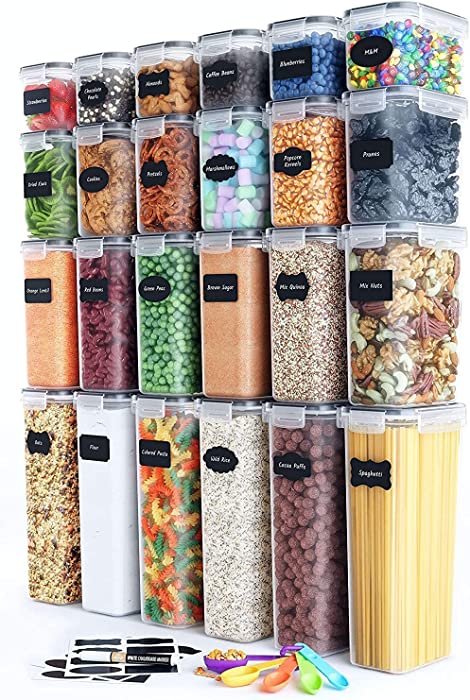Airtight Food Storage Containers For Kitchen Organization 14 PC - Food Canisters With Durable Lids, Labels, Marker & Spoon Set For Pantry Organization And Storage - Cereal, Flour And Sugar Containers