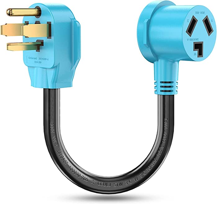 CircleCord Dryer Adapter Cord 3 Prong to 4 Prong Blue, 3P Older Dryer to 4P Newer House, Dryer Convert Cord NEMA 14-30P Plug to NEMA10-30R Receptacle, 30A 220V 10 AWG STW