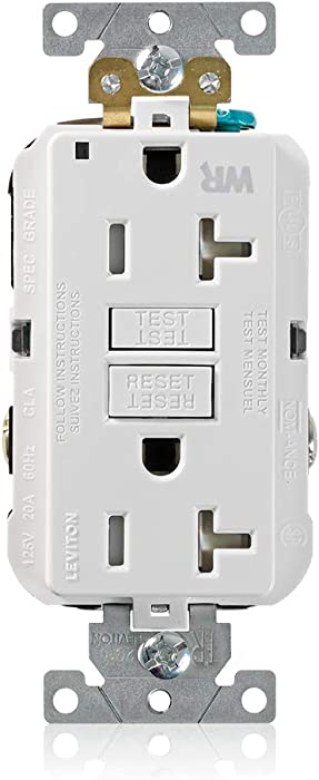 Leviton G5362-WTW 20A-125V Extra-Heavy Duty Industrial Grade Weather/Tamper-Resistant Duplex Self-Test GFCI Receptacle, White, 20-Amp