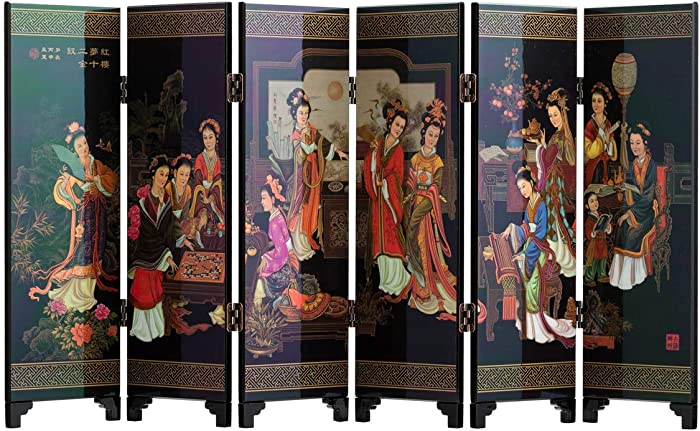 TJ Global Mini 9.5 INCH Tall 6-Panel Traditional Chinese Art for Home Decoration - Decorative Lacquerware, Home Decor, Lacquer, Oriental, Mini Divider (Ladies)