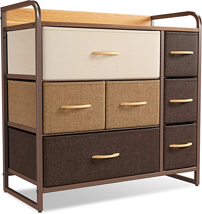 CubiCubi Dresser for Bedroom, Fabric Dresser Organizer for Kids Baby Bedroom, 7 Drawers Small Modern Storage Dresser, Sturdy Steel Frame Wood Top, Chocolate