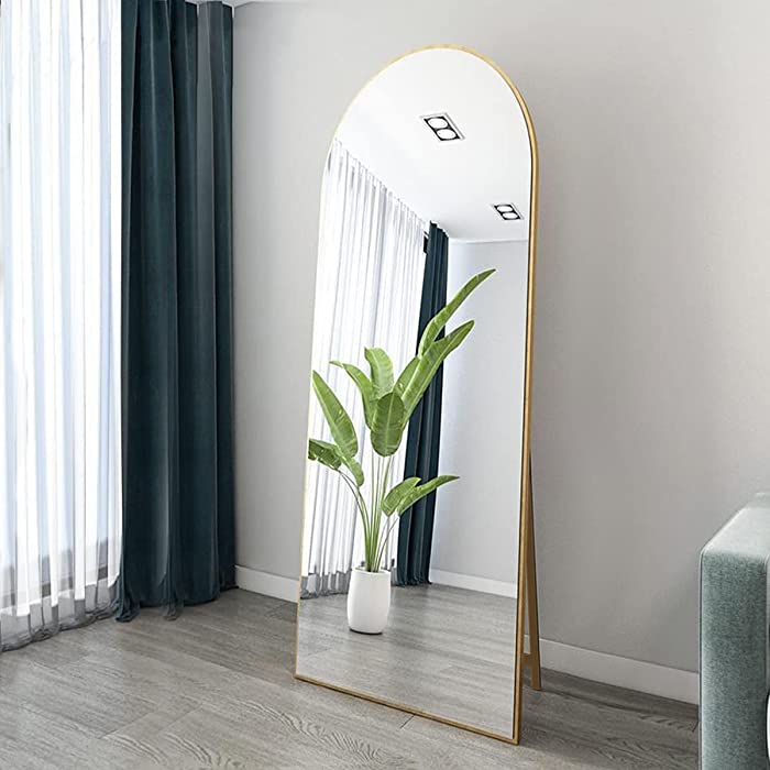 OGCAU Full Length Floor Mirror Wall Mirror Standing Hanging or Leaning Against Wall for Bedroom, Arched-Top Mirror, Large Arched Mirror, Wall Mirror for Bedroom Living Room (Gold)