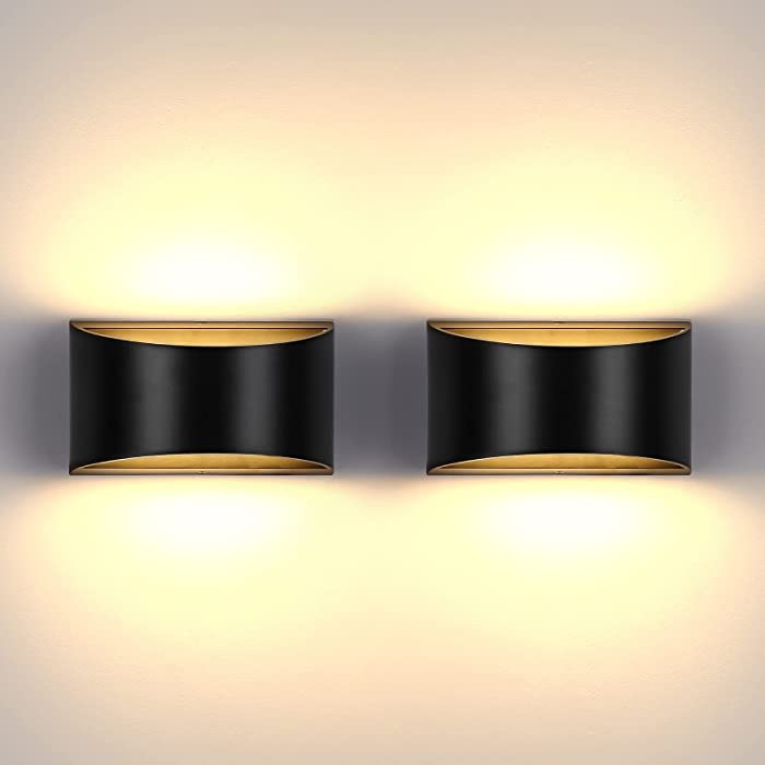 LIGHTESS Dimmable Wall Sconce Set of 2, Modern Black Wall Sconce Lighting Fixture Indoor Wall Mount Lighting Sconce for Hallway Bedroom Living Room, 3000K Warm White