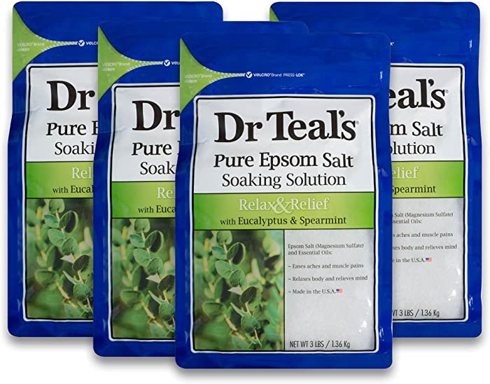 Dr Teal's Pure Epsom Salt, Relax & Relief with Eucalyptus and Spearmint, 3 lb (Pack of 4)