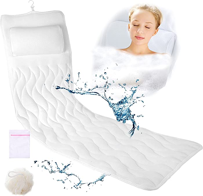 Full Body Bath Pillow for Tub,Quick Drying Bathtub Mat Pillow,Non-Slip Bathtub Cushion for Neck and Back Support 5D Air Mesh Machine Washable for Women Home SPA Soaking
