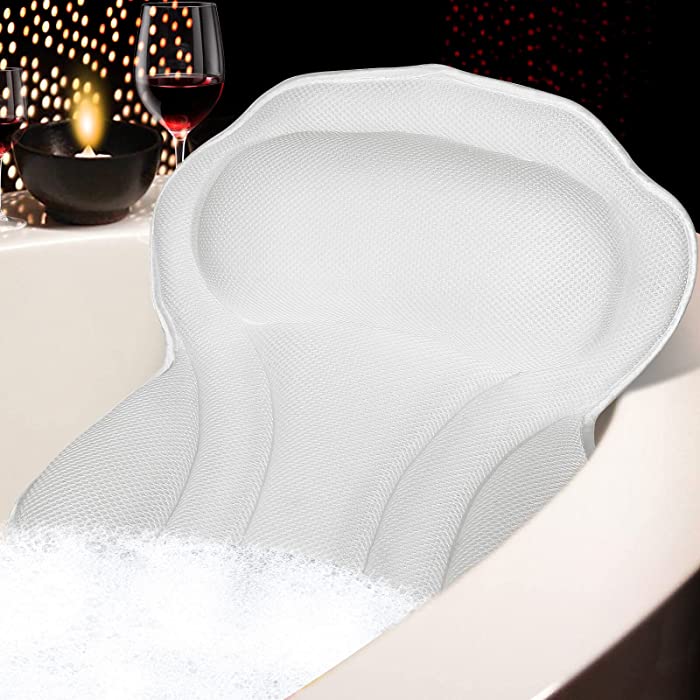 Yimobra Bath Pillows for Tub, Bathtub Pillow Headrest Shoulder Neck Support, Spa Pillow for Soaking Hot Tub, Big Suction Cup, Comfort, Machine Washable, Quick Dry, 17x16 Inches