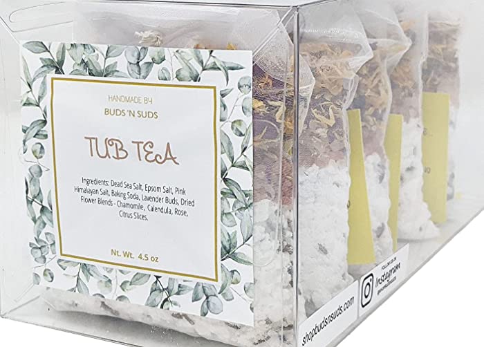 Tub Tea Natural & Organic Floral with Bath Salts- Handmade Herbal Soak for Relaxation & Muscle Relief! Self Soothing Bath Treatment! These Tub Tea Herbal Bath Bags Make Great Gifts! (Gift Pack of 5)