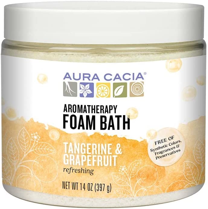 Aura Cacia Refreshing Tangerine & Grapefruit Aromatherapy Foam Bath | 14 oz. Jar