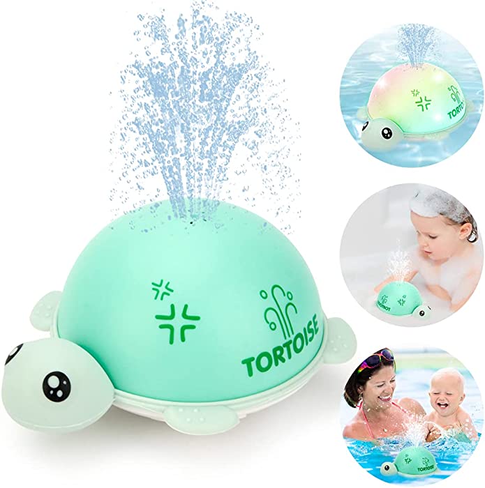 OENUX Baby Bath Toys,Spray Water Bath Toys for Toddlers,Light Up Bathtub Toys with LED Light,Auto Induction Sprinkler Swimming,Pool,Bathroom,Shower Water Toys for Infant,Boys,Girls Kids Age 1-3