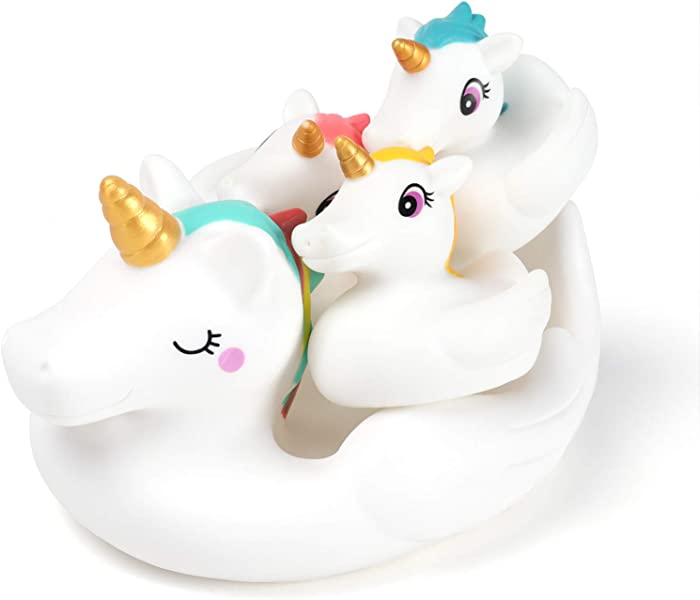 Lightaling Squirt Toys Cute Animal Unicorn Rubber Family Bathtub Pals Bath Toys -Unicorn Floating Bath Tub Toys Value Pack (Set of 4)
