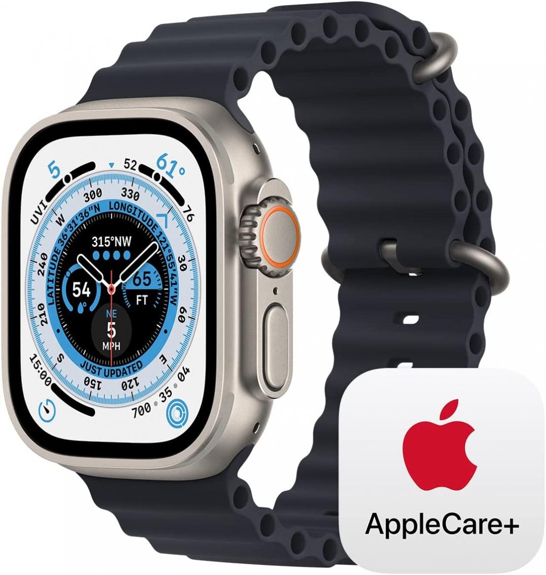 Apple Watch Ultra GPS + Cellular, 49mm Titanium Case with Midnight Ocean Band with AppleCare+ (2 Years)