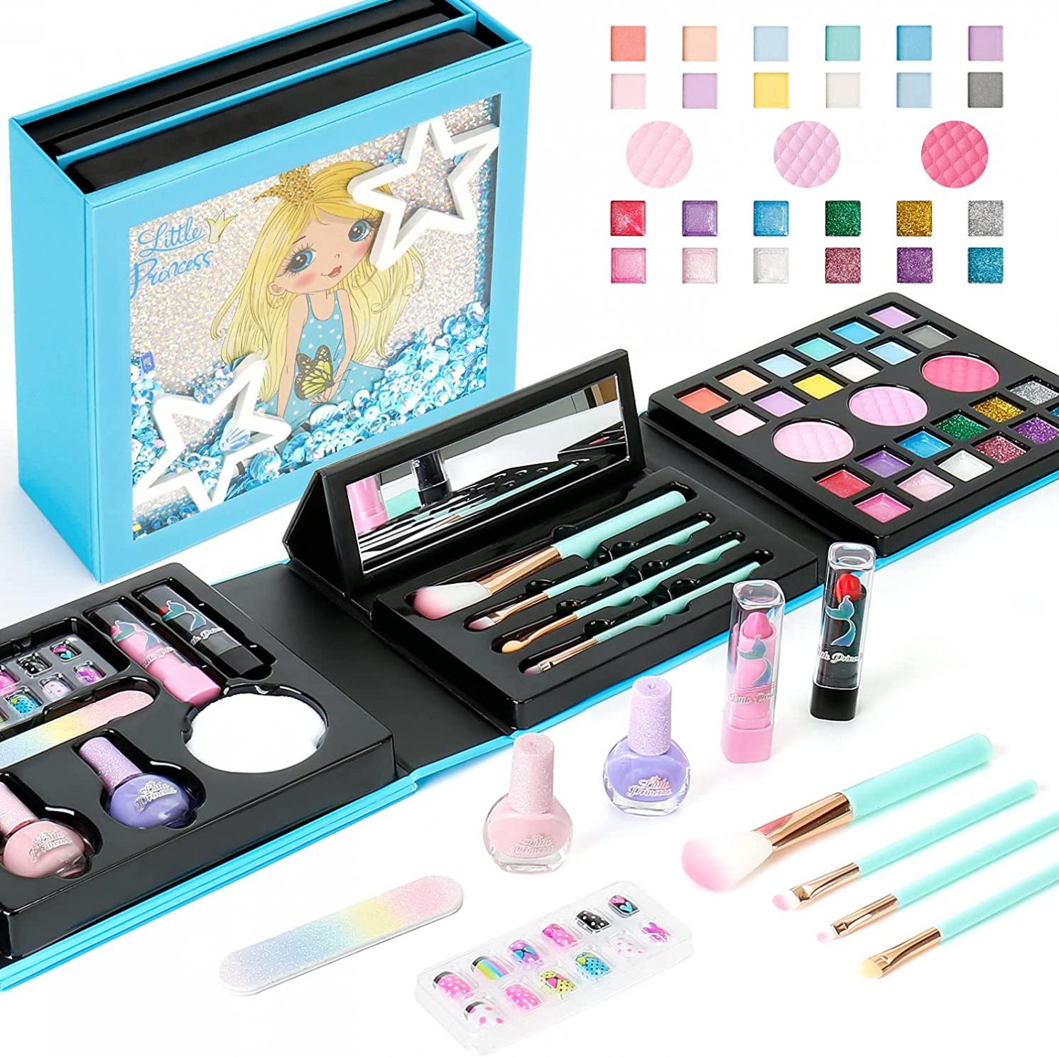 Kids Makeup Kit for Girls, Washable Princess Makeup Girl Toys Pretend Play Games Christmas Birthday Halloween Gift for Kids Age 5 6 7 8 9 10 11 12