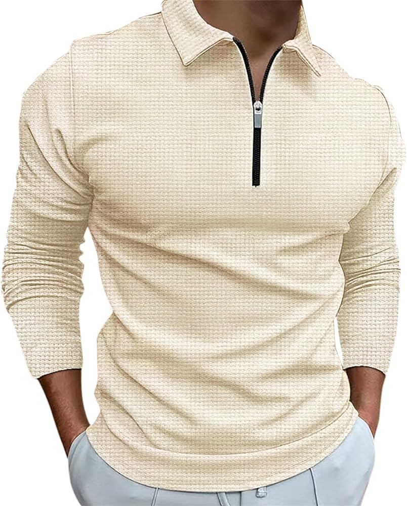 Men's Polo Shirts 2023 Casual Muscle Fit Long Sleeve Spring T Shirt Big and Tall Zipper V Neck Fashion Solid Tops