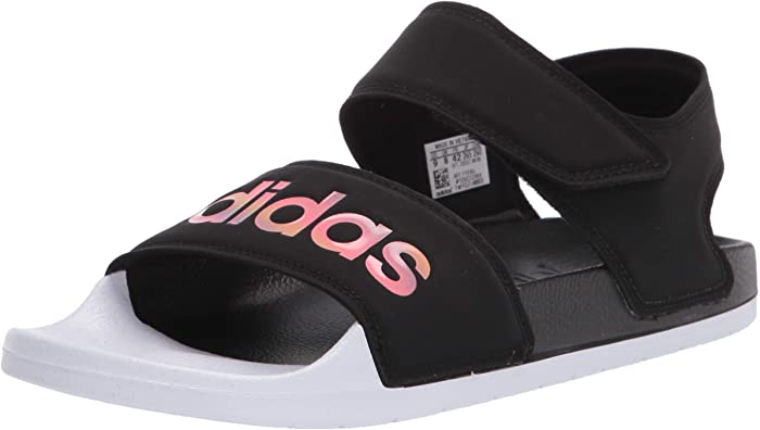 adidas Women's Adilette Sandal Slide, Core Black/Iridescent/White, 11