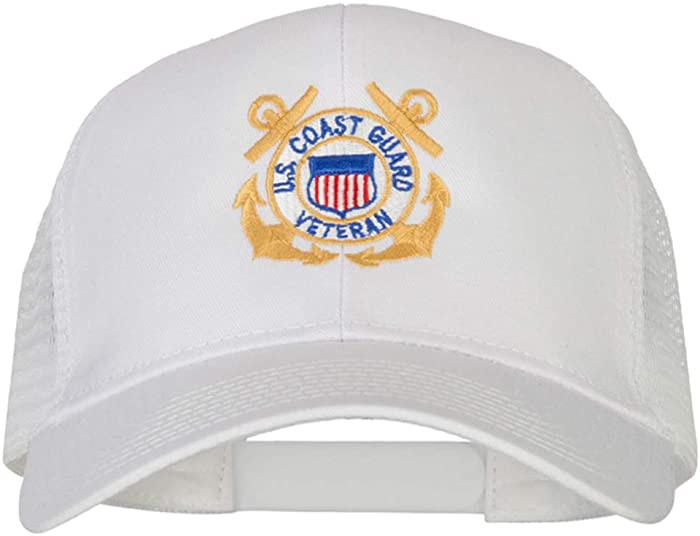 US Coast Guard Veteran Anchors Embroidered Solid Cotton Mesh Pro Cap