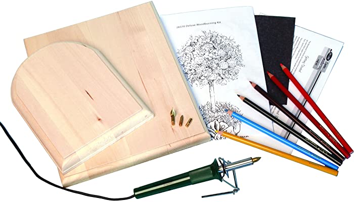 Walnut Hollow Deluxe Woodburning Kit with Woodburning Pen, Patterns, Color Pencils and Instructions