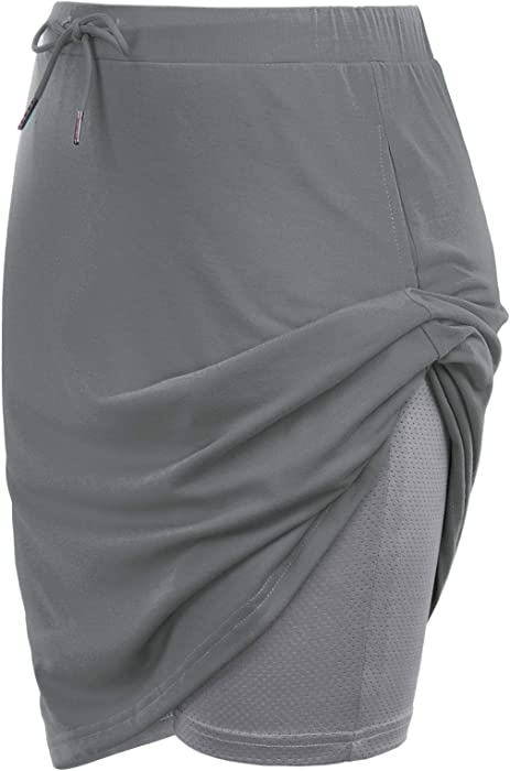 JACK SMITH Women's Stretchy Knee Length Skirt Athletic Skort Drawstring Waist with Pockets