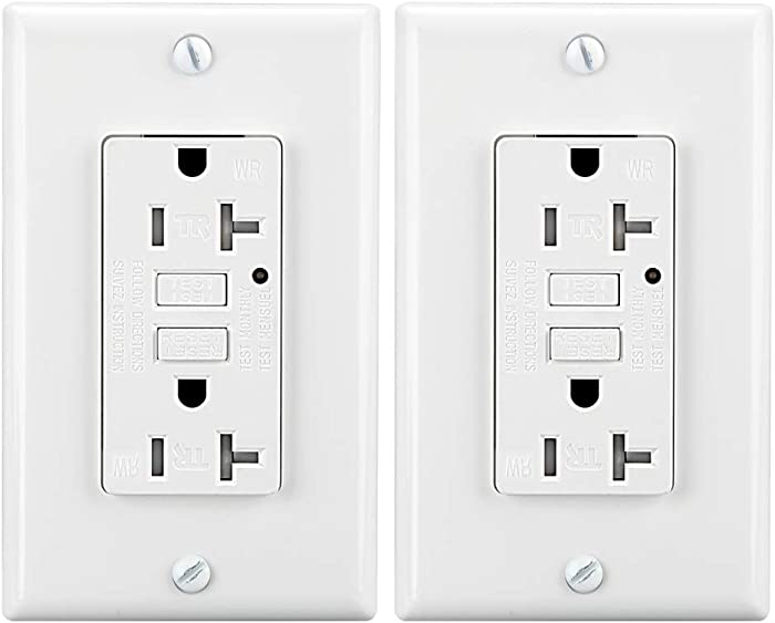 LEOD 20Amp TR&WR GFCI Outlet,125 Volt Tamper-Resistant and Weather-Resistant Receptacle with LED Indicator, 2 Wall Plates and Screws Included, White, ETL Listed (2 Pack)