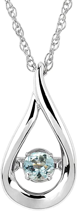 .925 Sterling Silver Brilliance in Motion 3.5mm Dancing Gemstone Teardrop Pendant Necklace, 18" Chain- Choice of Birthstone Months/Colors