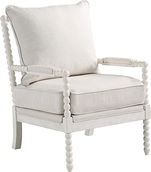 OSP Home Furnishings Kaylee Spindle Accent Chair, 26.5” W x 32.25” D x 37” H, White Frame with Linen Fabric