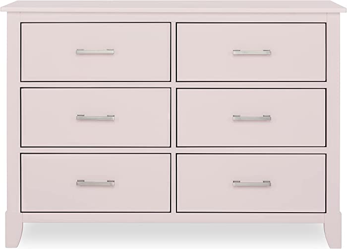 Dream On Me Universal Double Dresser I Kids Bedroom Dresser I Six Drawers Dresser I Mid Century Modern, Blush Pink