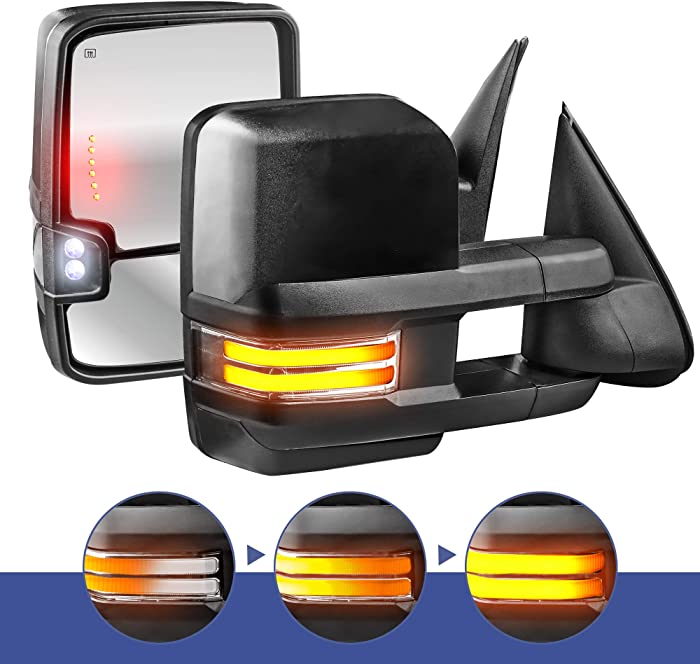 MOSTPLUS Power Heated Towing Mirrors Compatible for Chevy Silverado Suburban Tahoe GMC Serria Yukon 2003-2006 w/Sequential Turn light, Clearance Lamp, Running Light(Set of 2) (Black)