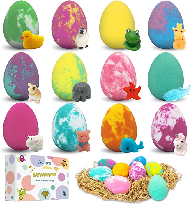 Bath Bombs for Kids with Toys Surprise Inside, Kids Bath Bombs 12 Pcs Bubble Bath Dino Egg Gift Set for Birthday Christmas Easter and Party Favor Gift for Girls and Boys