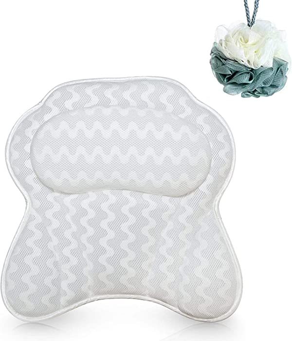 Bathtub Pillow, Luxury Spa Bath Pillows for Tub Neck and Back Support with 6 Strong Non-Slip Suction Cups, Comfortable Washable 3D Air Mesh Bath Pillow Fits All Bathtub, Hot Tub, Jacuzzi and Spas,