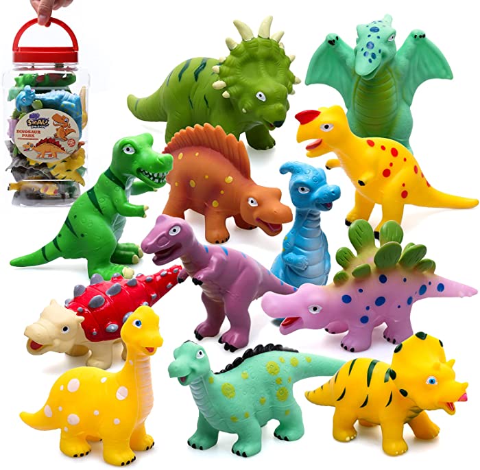 Baby Dinosaur Bath Toys for Toddler 1-3, Mold Free No Holes Bathtub Toys 12 PCS for Bathtime Shower Pool Party, with 4 Stones Decoration, Soft Baby Pool Toys for Boys, Girls…