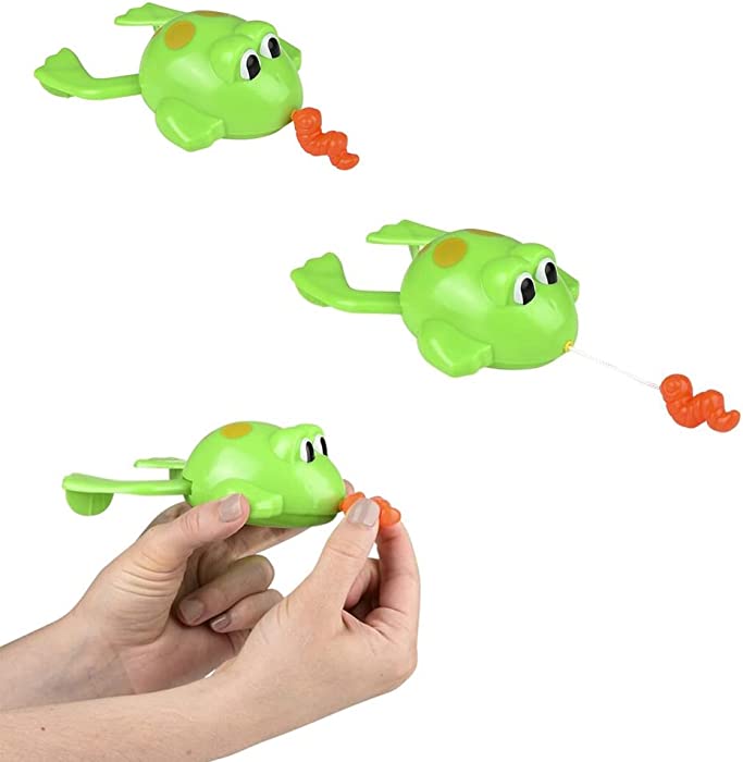 Pull-String Floating Frog Bath Toy for Kids, Bath, Baby Shower, Birthday, Pool Activity, Party Favors, 6.5" Inch (2-Pack)