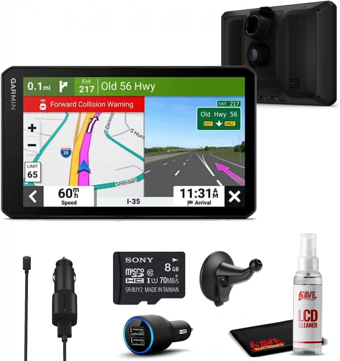 Garmin DriveCam 76 7-Inch GPS Navigator with Built-in Dash Cam with 8GB MicroSD Card, 6Ave Travel & Cleaning Bundle
