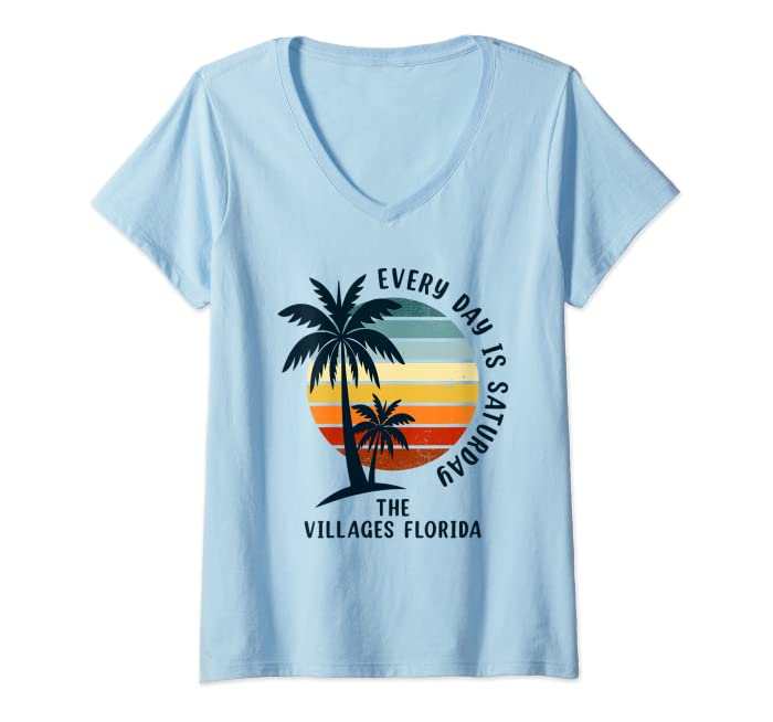 Womens Retro Vintage every day is saturday the villages florida V-Neck T-Shirt